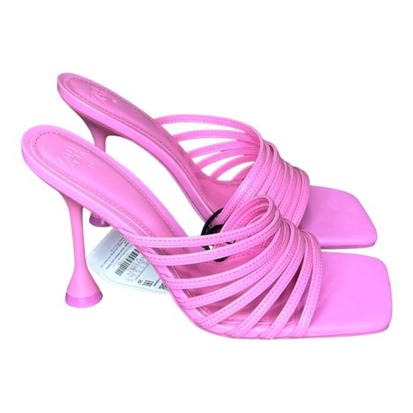 ZARA Pink High Heel Strappy Sandals Open Square Toe EU 38/US 7 - Picture 5 of 5